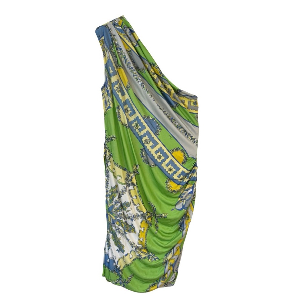 Emilio Pucci Women's 14 US Printed One-Shoulder Ruched Mini Dress Green Multi